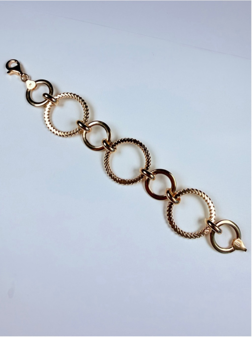 Gold Vermeil Cable Circle Rolo Link Chain 925 Sterling Silver Bracelet Italy